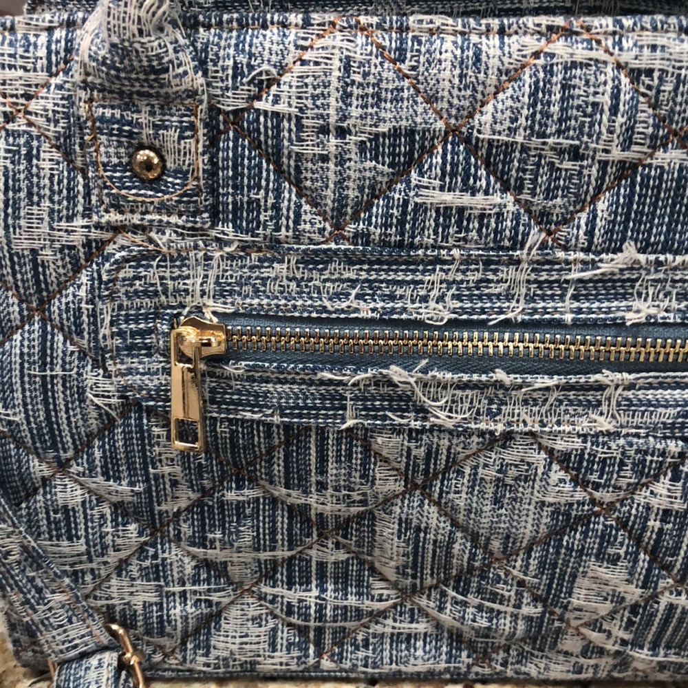 Stylish Denim Blue Quilt Satchel Bag - Picture 2 of 7